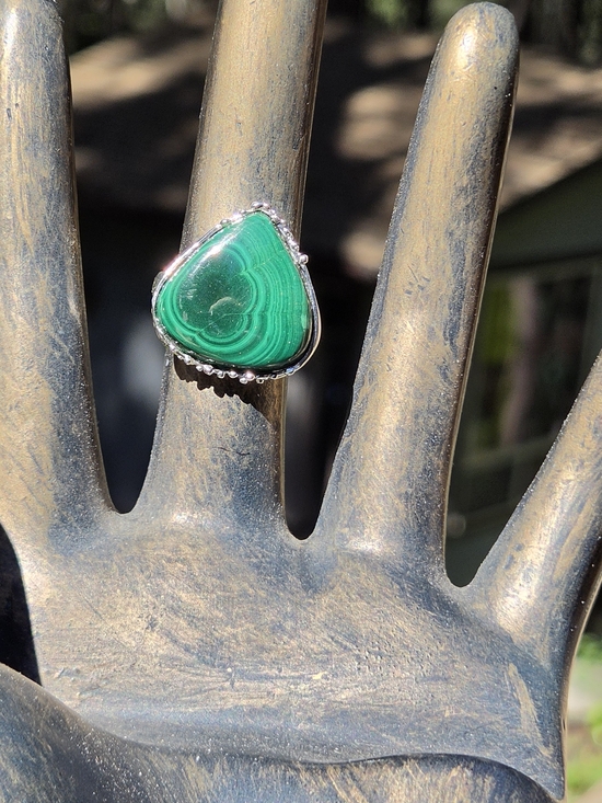 Malachite Natural 24k Sterling & White Gold Ring Sz8 - Picture 3 of 8